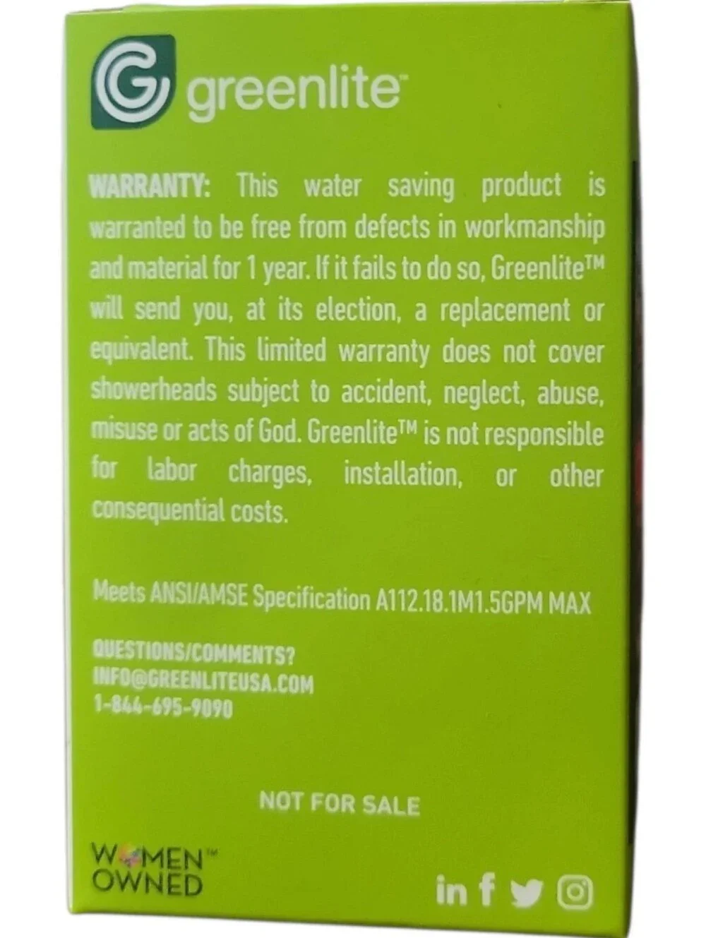 NWT Greenlite Chrome Finish Efficiency Fixed Shower Head /Teflon Tape 3 Stages